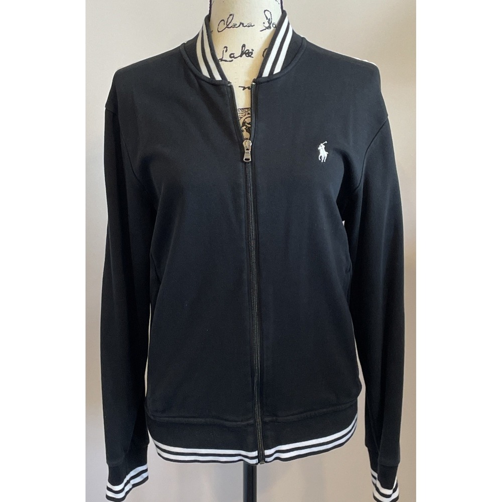 Polo Ralph Lauren Baseball Track Jacket Size S Athliesure Black Cotton Full Zip - Picture 6 of 16